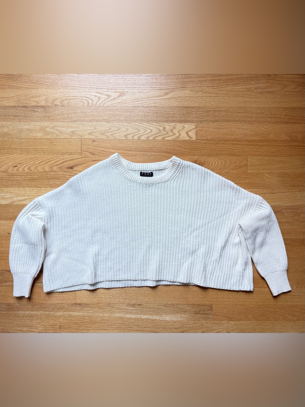 POOF Cropped Ribbed Sweater Top in Off-White